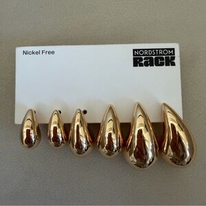 NWT Chunky Puffy Gold Teardrop Earrings 3 Pairs Mixed Sizes Fashion Jewelry